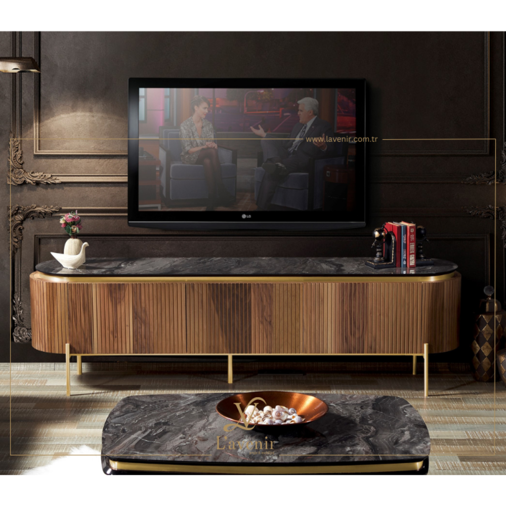 bugatti walnut & gold tv ünitesi resmi